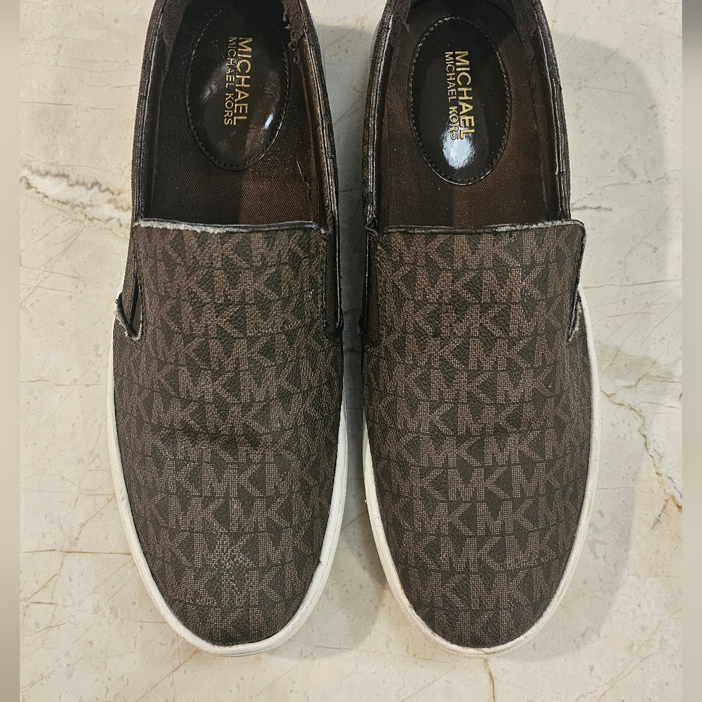 Michael Kors MK Dark Brown logo Slip-On Sneakers